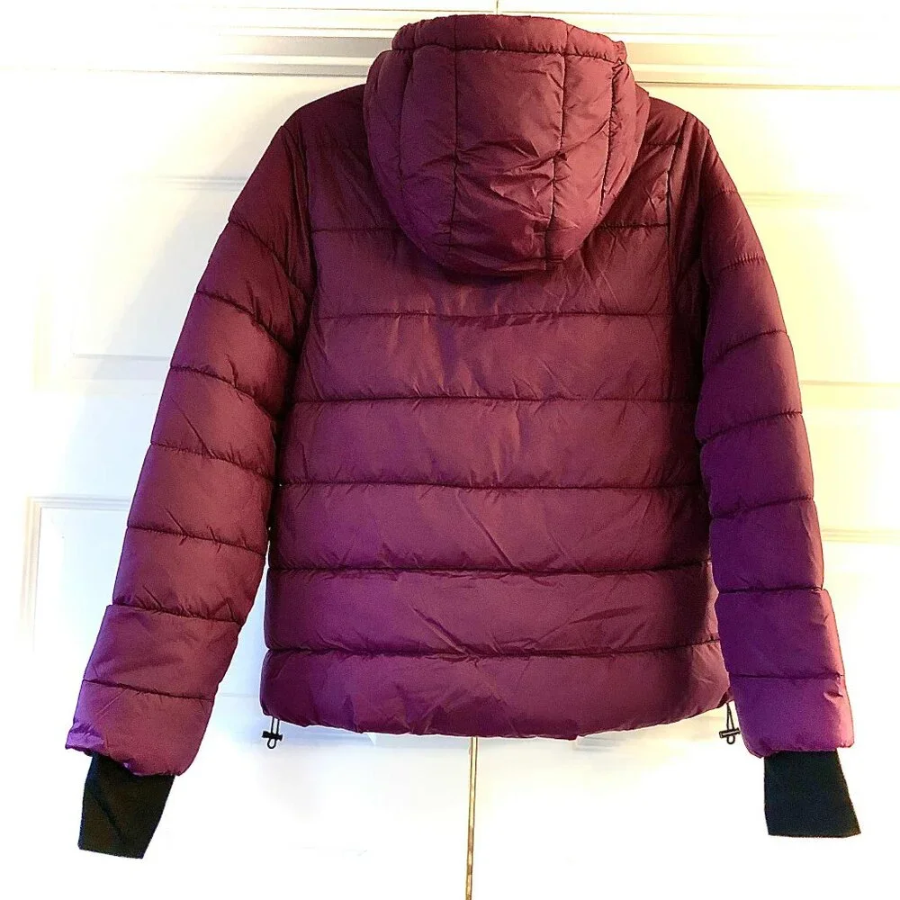 NWT STEVE MADDEN Packable Hooded Puffer Jacket Berry S